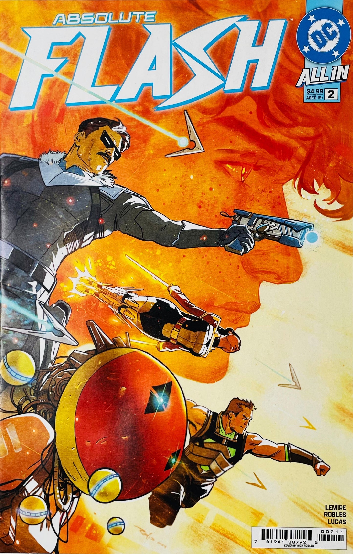 Absolute Flash #2 Nick Robles regular cover featuring The Flash and other characters in an action-packed orange and yellow scene from DC All In