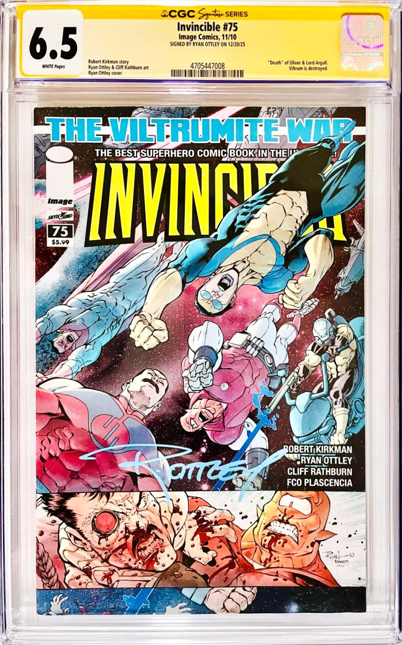 Invincible #75 November 2010 Image Comics CGC 6.5 Signature Series signed by Ryan Ottley featuring The Viltrumite War cover