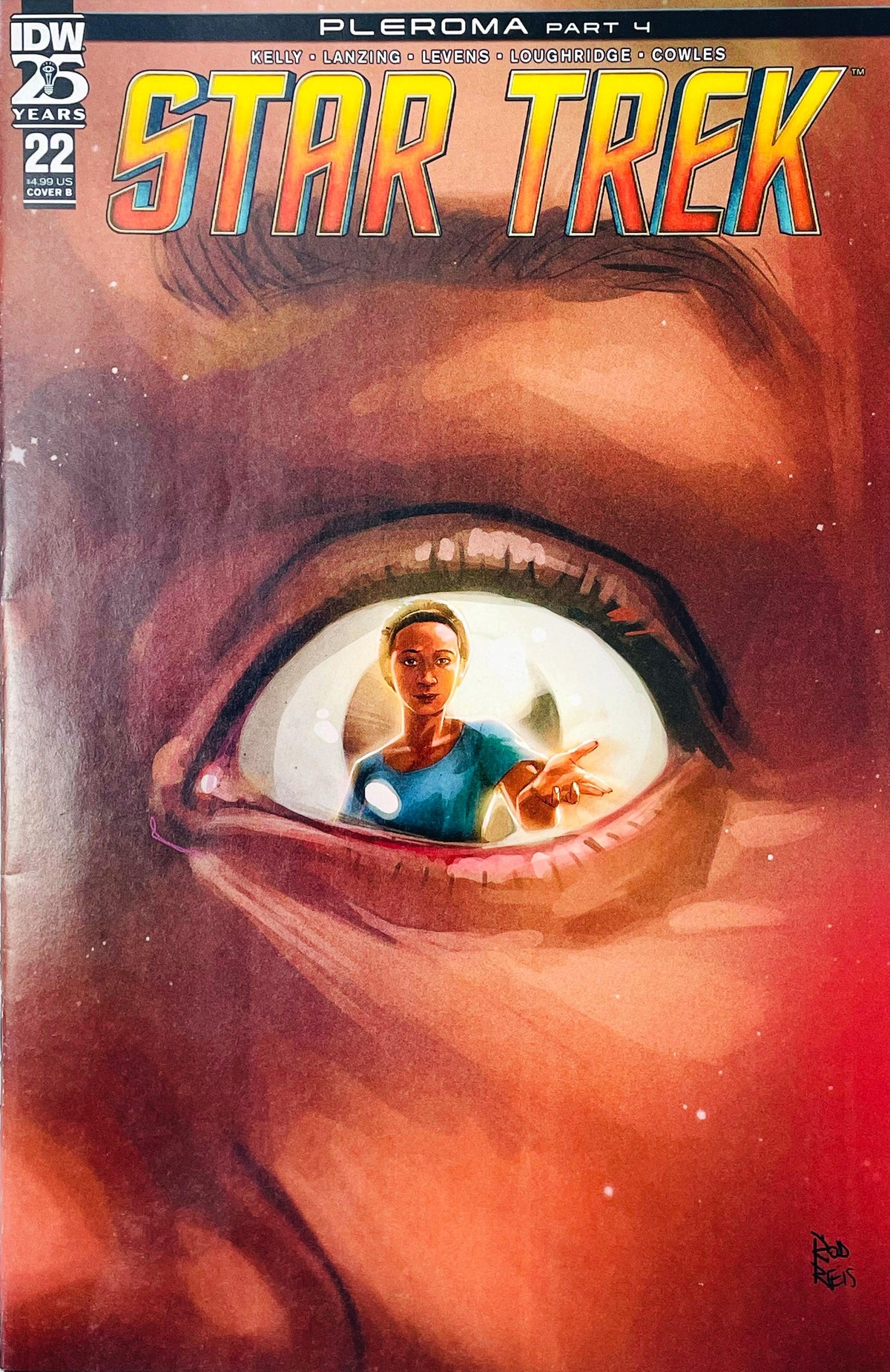 Star Trek issue 22 comic book featuring Rod Reis Cover B variant art of an eye reflection showing Uhura.