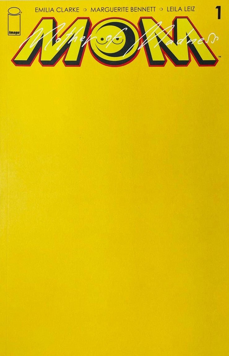 M.O.M. Mother of Madness issue 1 comic book published by Image Comics featuring a solid yellow blank sketch variant cover co-created by Emilia Clarke.