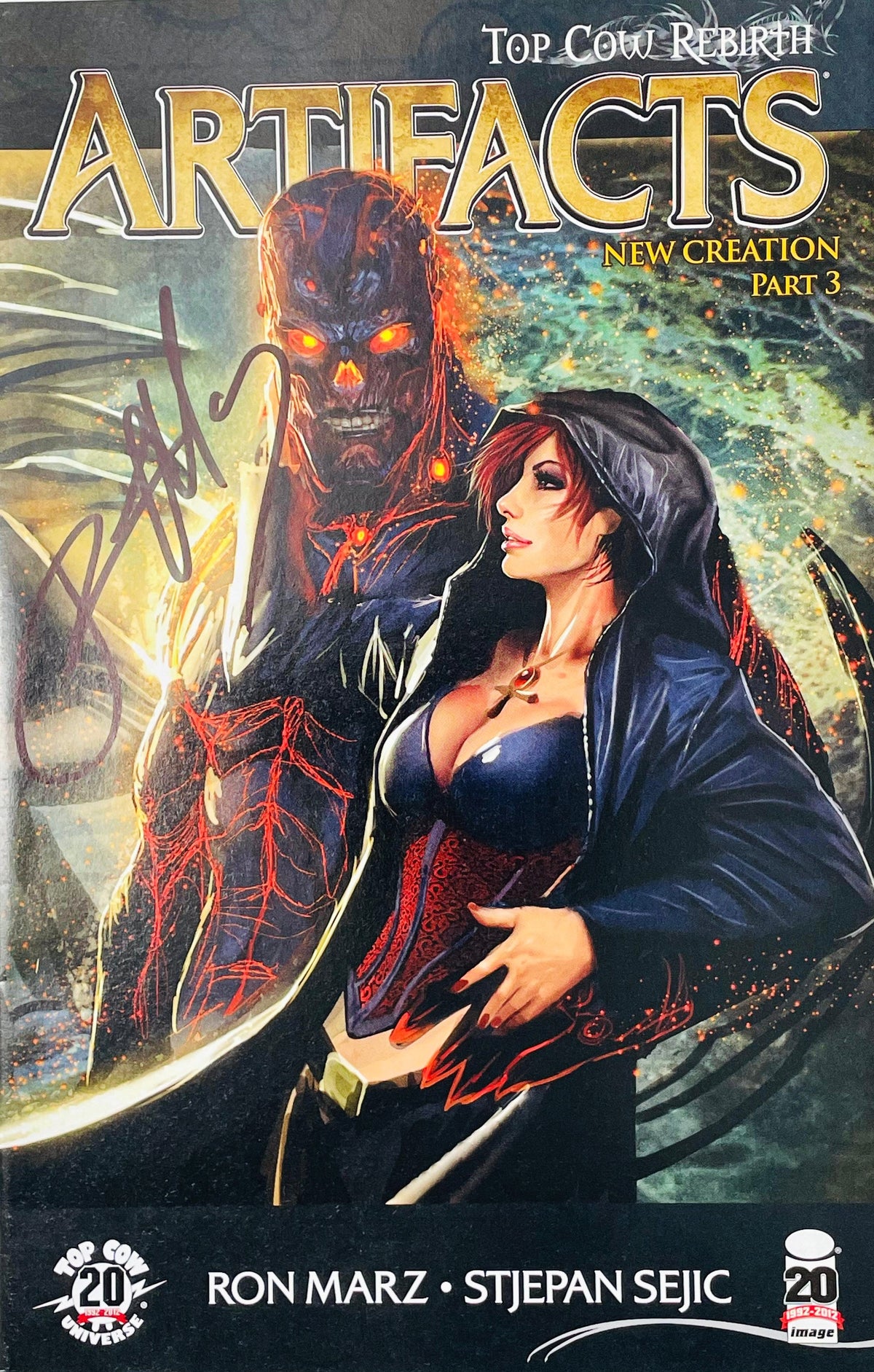Artifacts issue 16 signed comic book published by Top Cow Image Comics featuring Sara Pezzini Witchblade painted cover art by Stjepan Sejic with black signature.