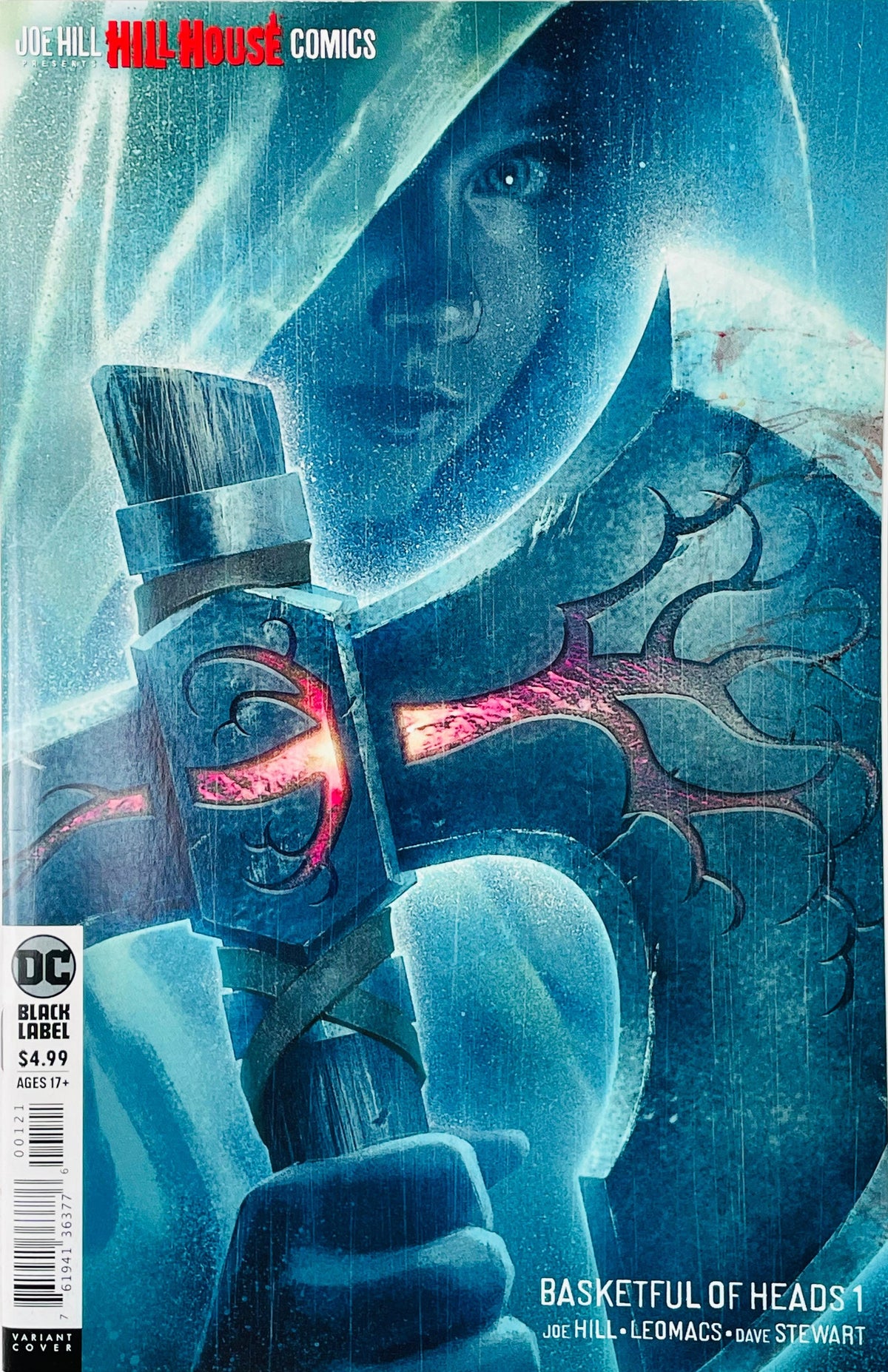 Basketful of Heads issue 1 card stock variant comic book published by DC Black Label featuring June Branch holding a magical rune axe cover art by Reiko Murakami.
