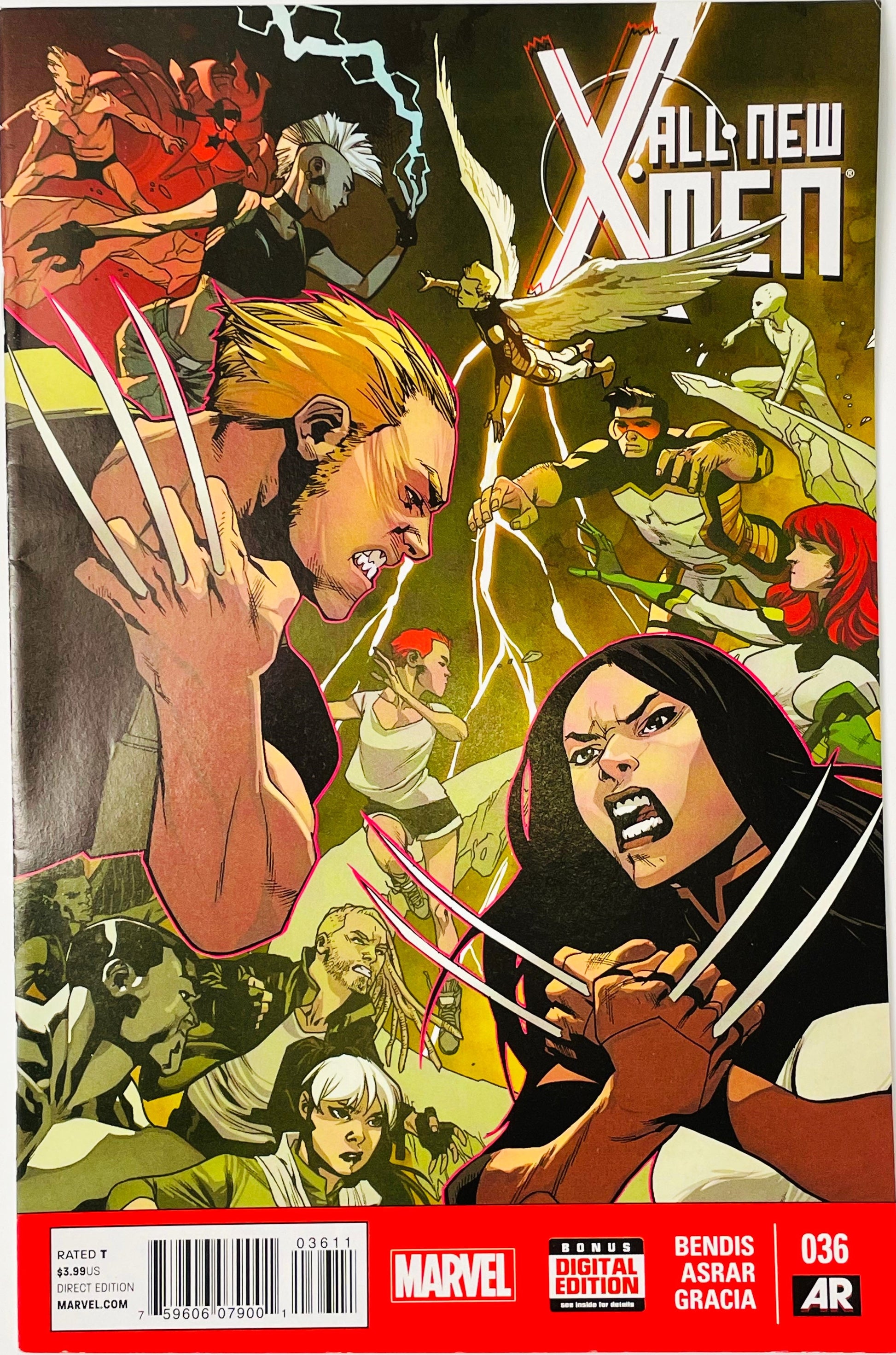 Marvel's All-New X-Men #36 Limited Edition Variant Edition comic book cover, featuring a dynamic illustrated cover with multiple characters and Wolverine in the foreground with claws extended.