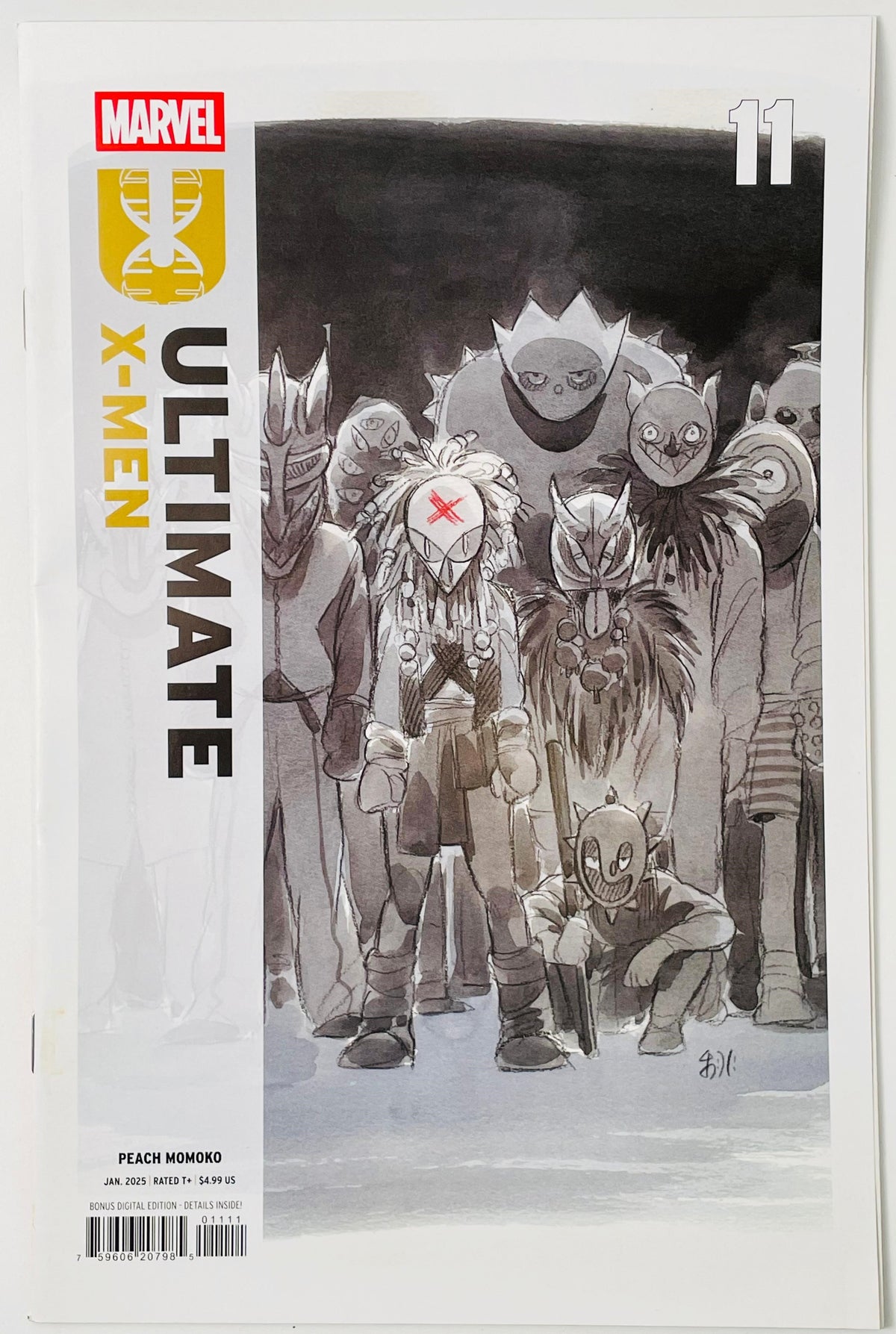 Marvel Ultimate X-Men #11 comic book cover featuring a monochrome illustration of several masked characters on a white background with the Marvel and Ultimate X-Men branding.
