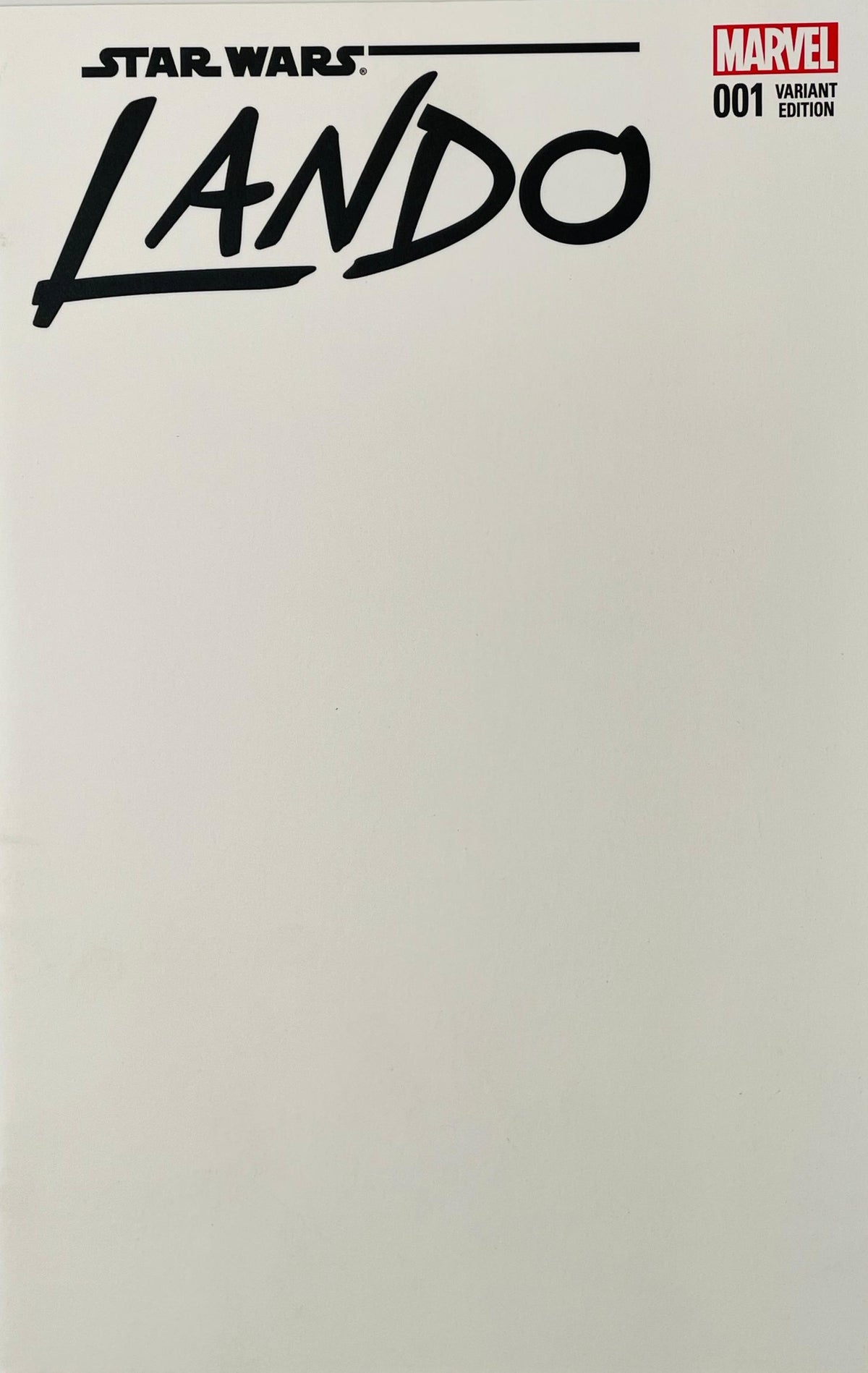 Star Wars Lando #1 Marvel blank cover variant featuring a large hand-rendered LANDO design on a white cover.