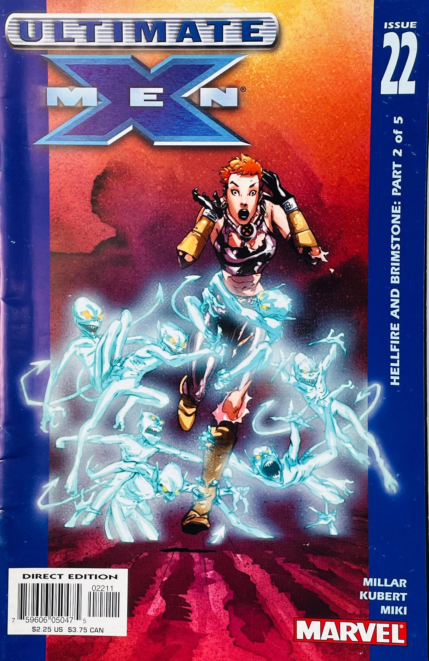 Front cover of Ultimate X-Men Issue 22 comic book, showing a dynamic illustrated scene with a female superhero surrounded by glowing blue energy effects, with the Marvel logo at the bottom right.