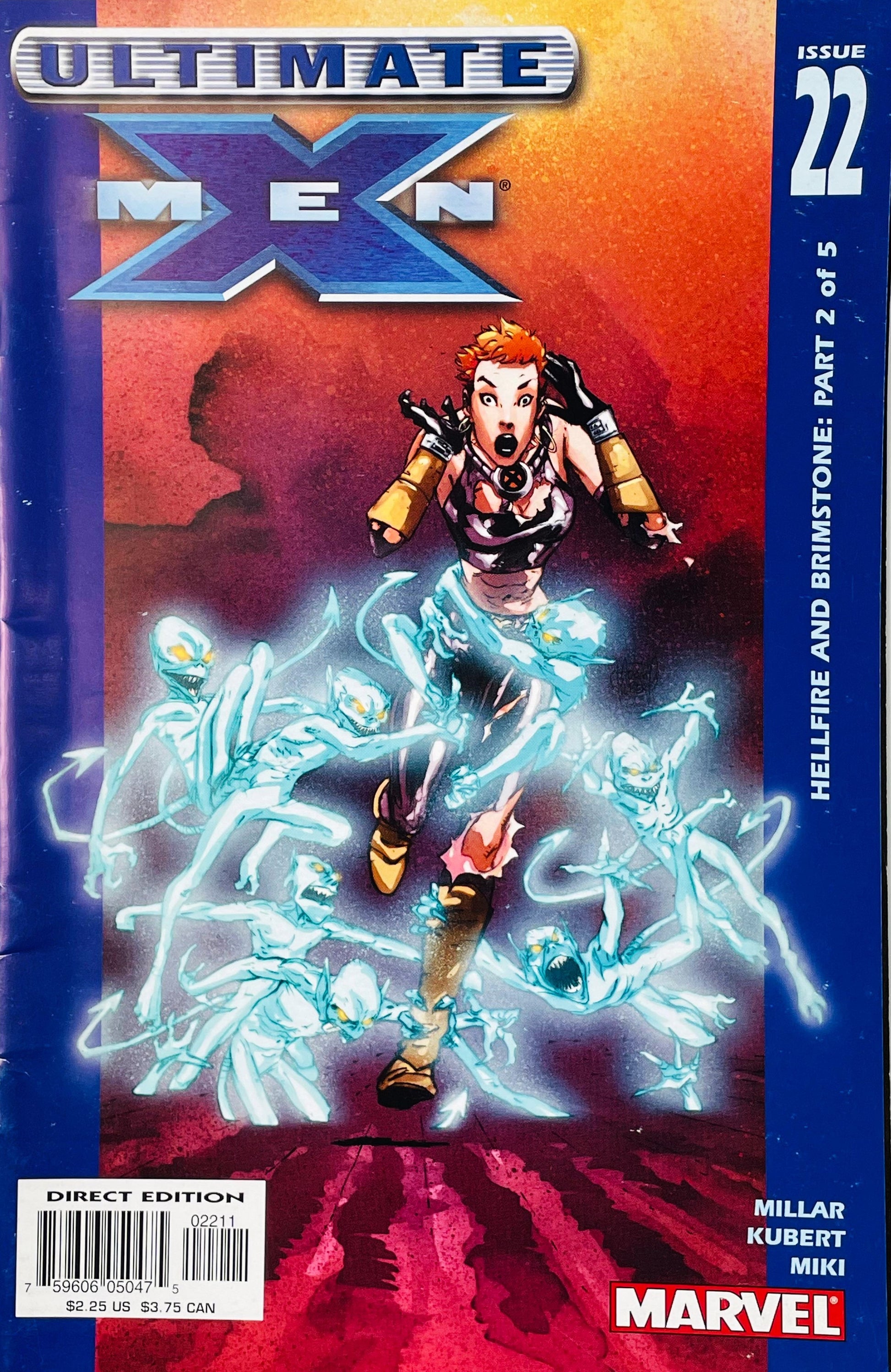Front cover of Ultimate X-Men Issue 22 comic book, showing a dynamic illustrated scene with a female superhero surrounded by glowing blue energy effects, with the Marvel logo at the bottom right.