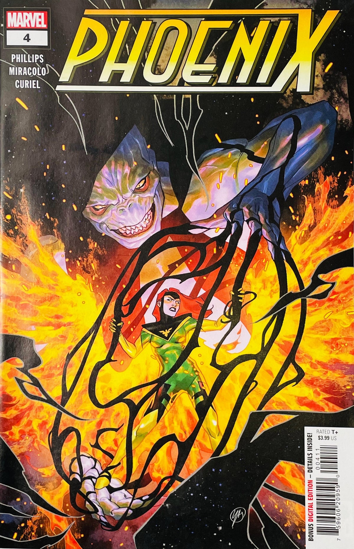 Phoenix comic book cover, issue 4, featuring a fiery, dramatic illustration with the title PHOENIX in large yellow letters at the top and Marvel branding in the upper left corner.