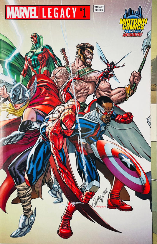 Marvel Legacy #1 J. Scott Campbell Midtown Comics Exclusive variant featuring Spider-Man, Wolverine, Thor, Vision and Captain America.