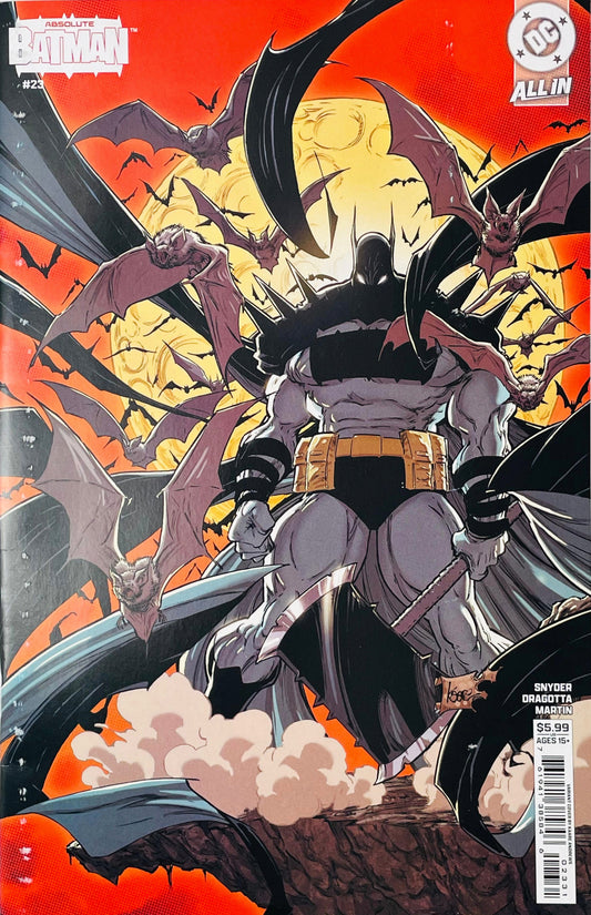 Absolute Batman #23 Kaare Andrews variant featuring Batman surrounded by bats before a glowing full moon.