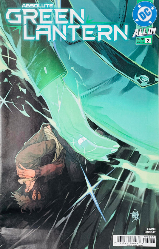 Absolute Green Lantern #2 Jahnoy Lindsay cover featuring a figure surrounded by glowing green energy and dramatic turquoise light effects