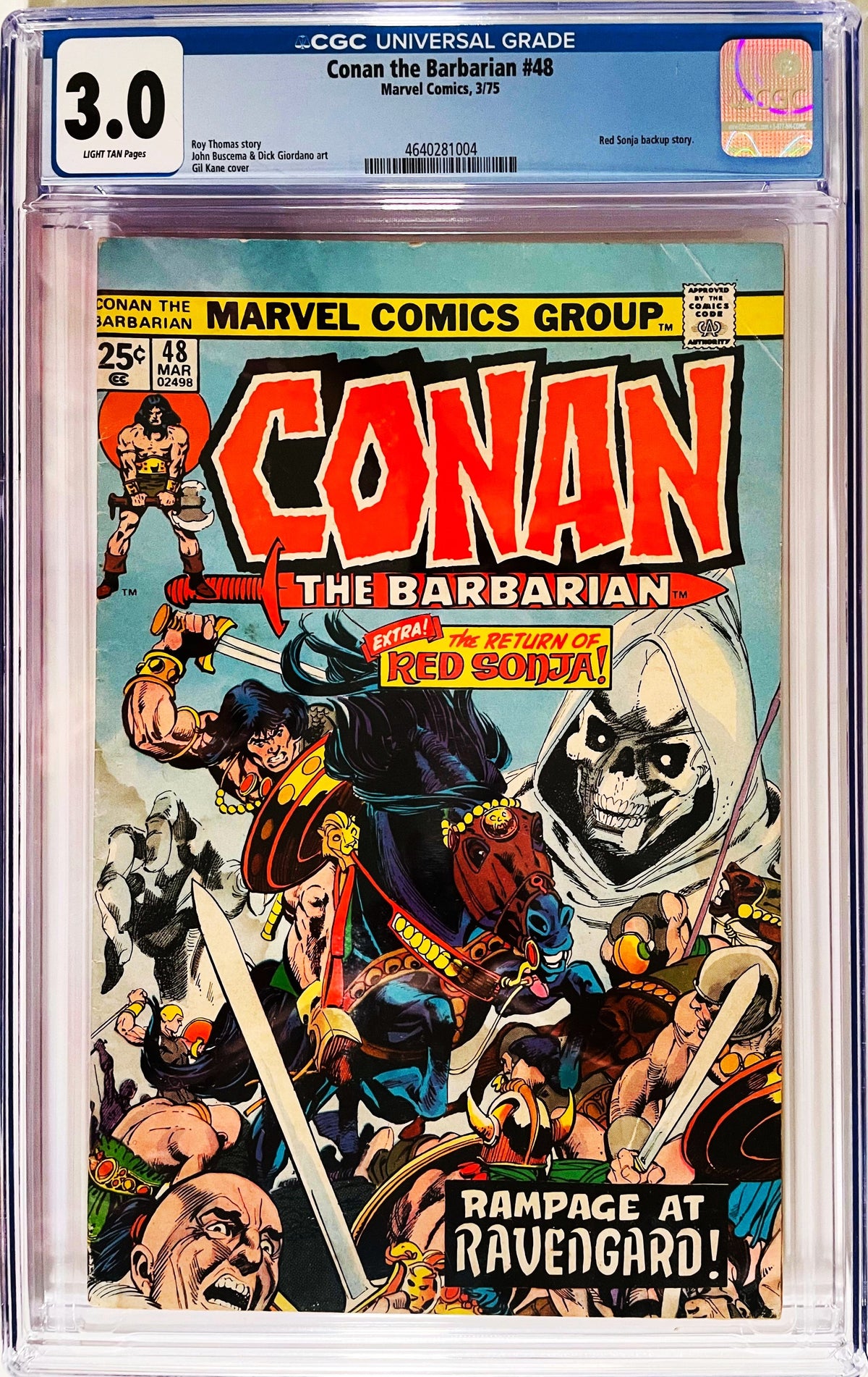 Conan the Barbarian #48 March 1975 Marvel Comics CGC 3.0 slabbed comic featuring Conan and the return of Red Sonja
