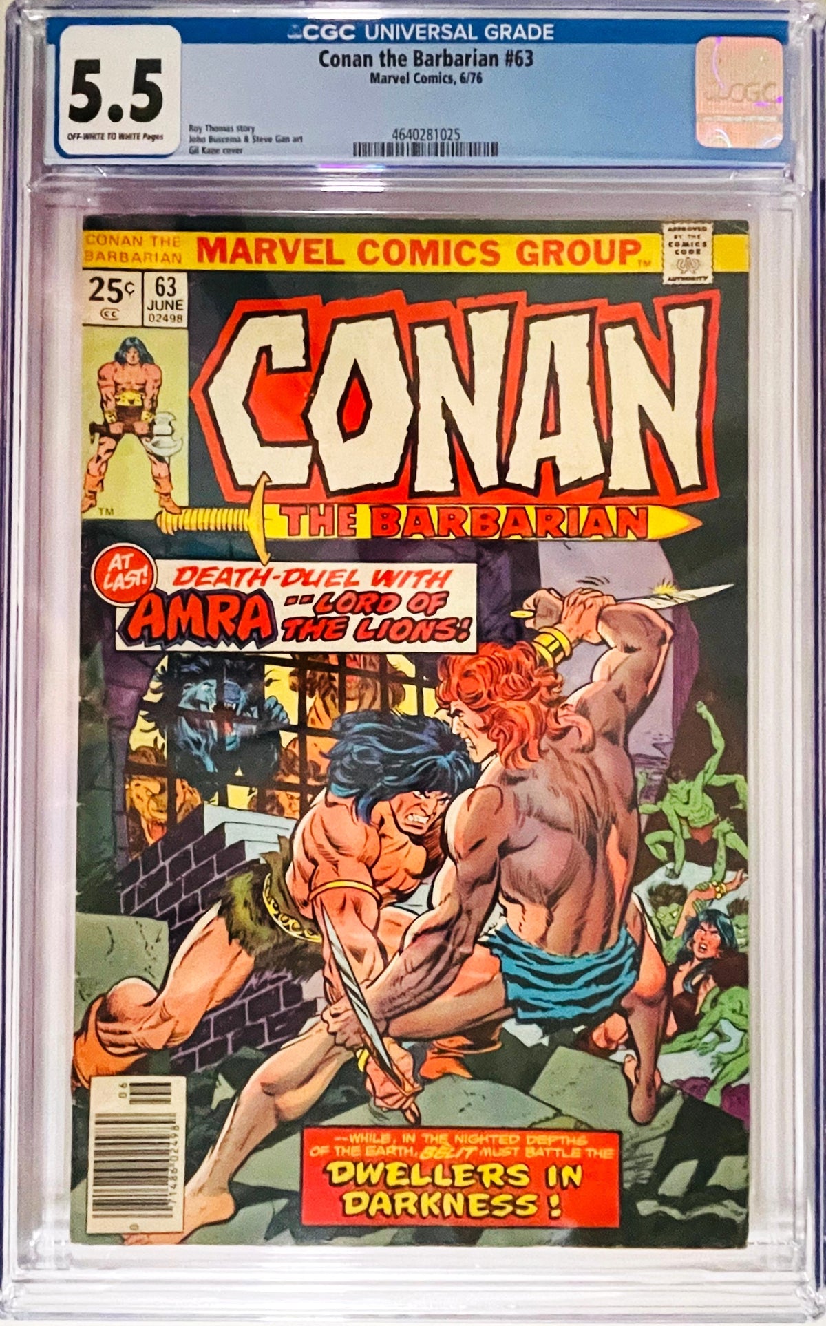 Conan the Barbarian #63 June 1976 Marvel Comics CGC 5.5 slabbed comic featuring Conan battling Amra