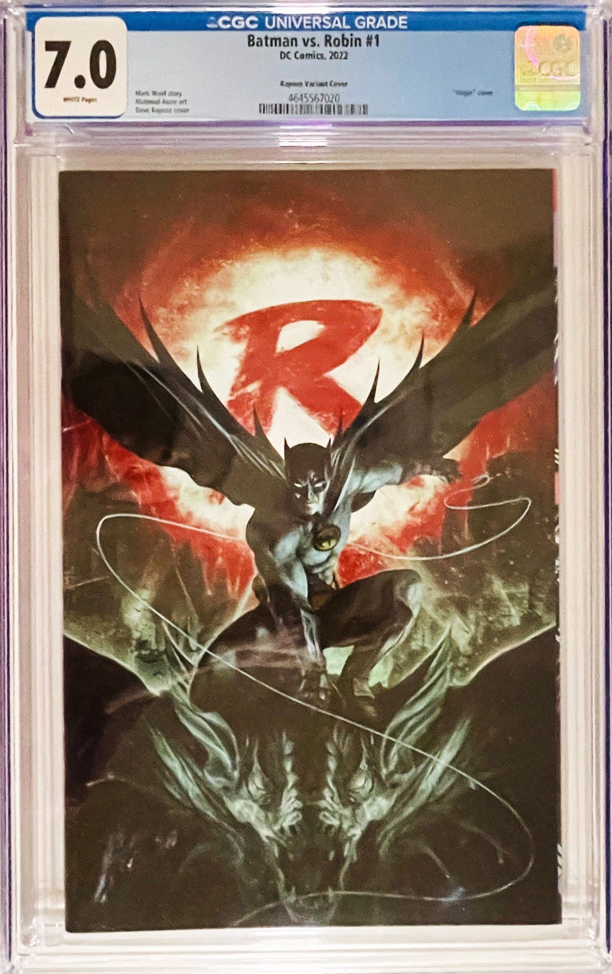 Batman vs. Robin #1 November 2022 DC Comics CGC 7.0 slabbed comic featuring Batman on the Dave Rapoza variant cover
