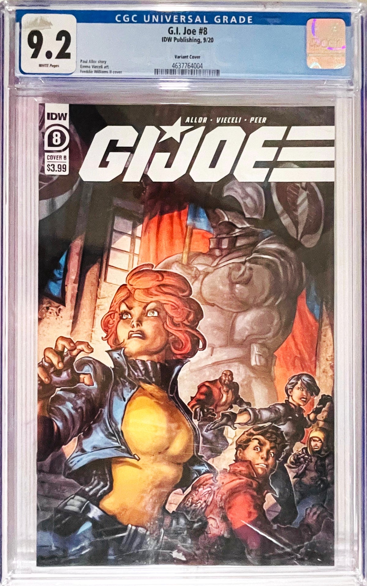 GI Joe issue 8 CGC 9.2 graded comic slab featuring Cover B artwork by Freddie Williams II of Scarlett and the GI Joe squad.