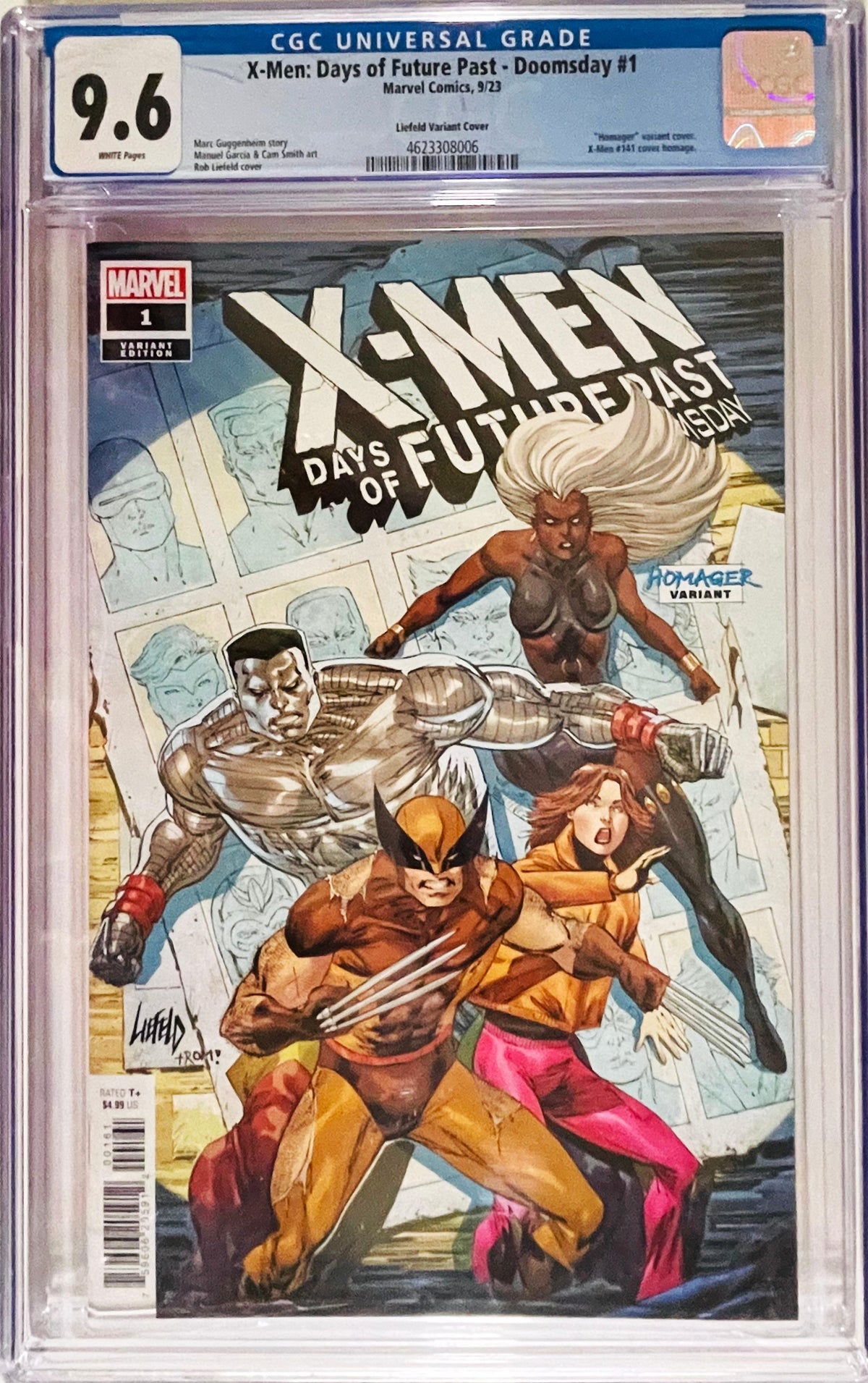 X-Men Days of Future Past Doomsday issue 1 CGC 9.6 graded comic slab featuring Rob Liefeld homage variant cover art of Wolverine, Kitty Pryde, Colossus, and Storm.