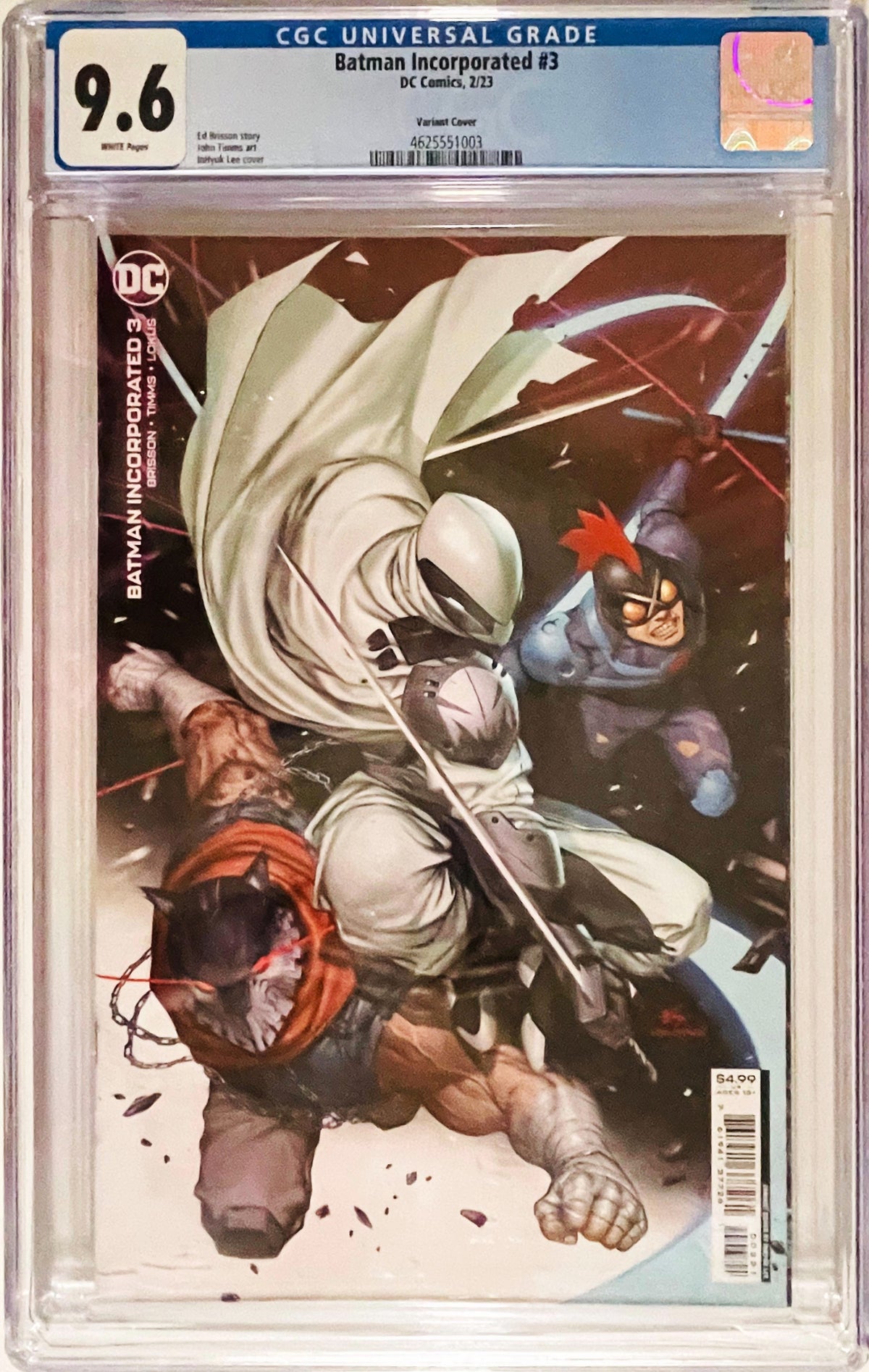 Batman Incorporated issue 3 CGC 9.6 graded comic slab featuring InHyuk Lee variant cover art of Ghost-Maker, Clownhunter, and Dark Ranger.