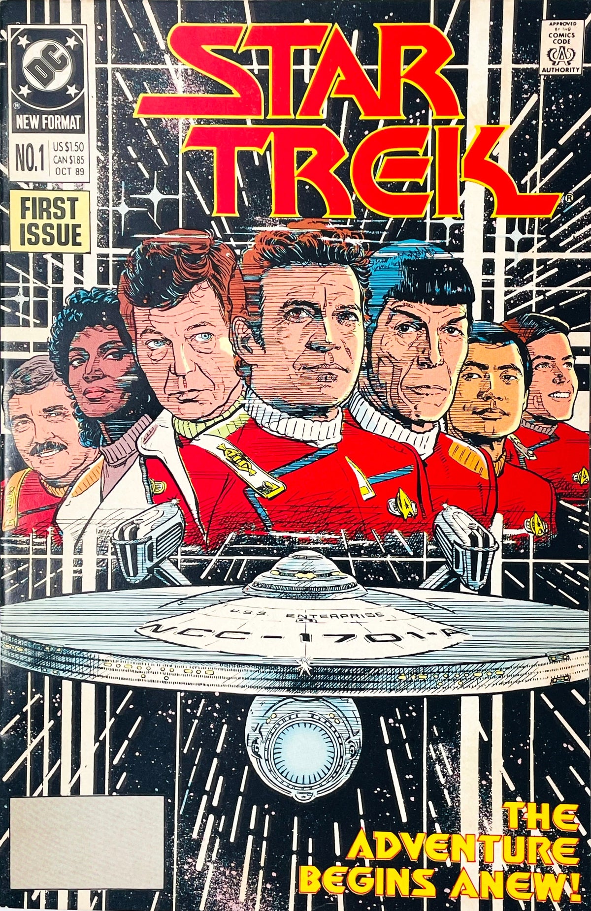 Star Trek volume 2 issue 1 premiere comic book published by DC Comics featuring Jerome Moore cover art of Captain Kirk, Spock, and the USS Enterprise.