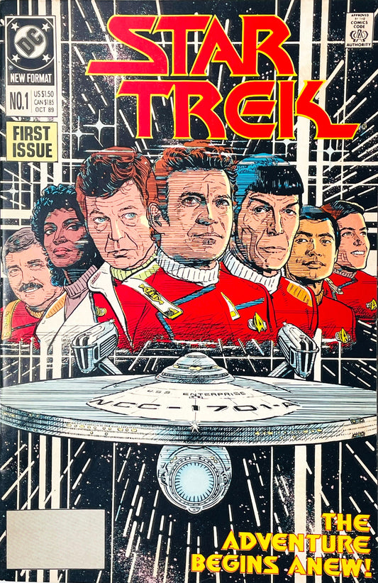 Star Trek volume 2 issue 1 premiere comic book published by DC Comics featuring Jerome Moore cover art of Captain Kirk, Spock, and the USS Enterprise.