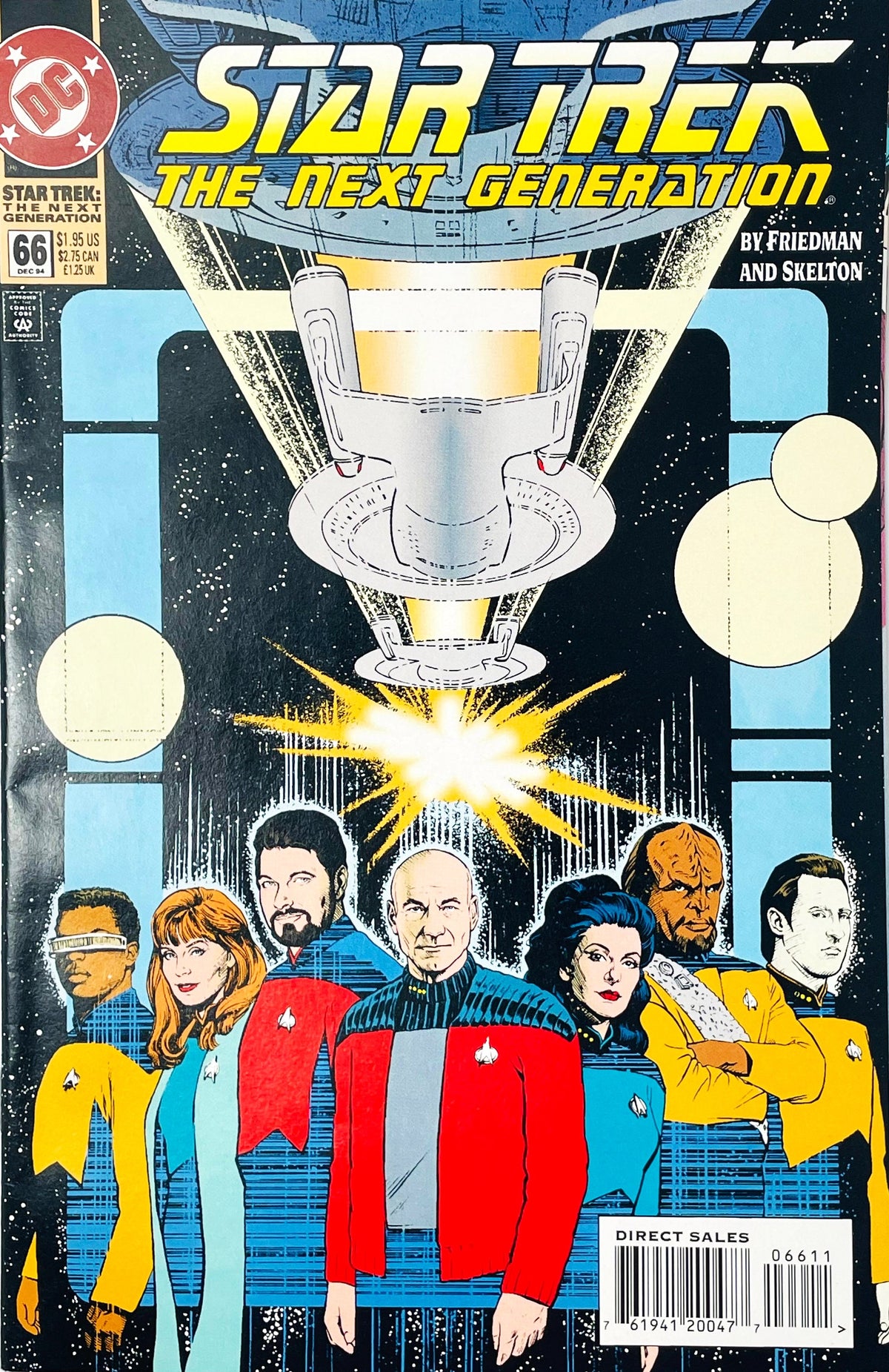 Star Trek The Next Generation #66 December 1994 DC Comics comic cover featuring the Enterprise D and the Next Generation crew