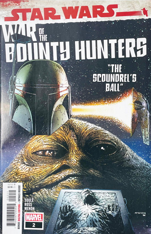 Star Wars War of the Bounty Hunters #2 Marvel Comics The Scoundrel's Ball comic featuring Boba Fett against a dramatic space background