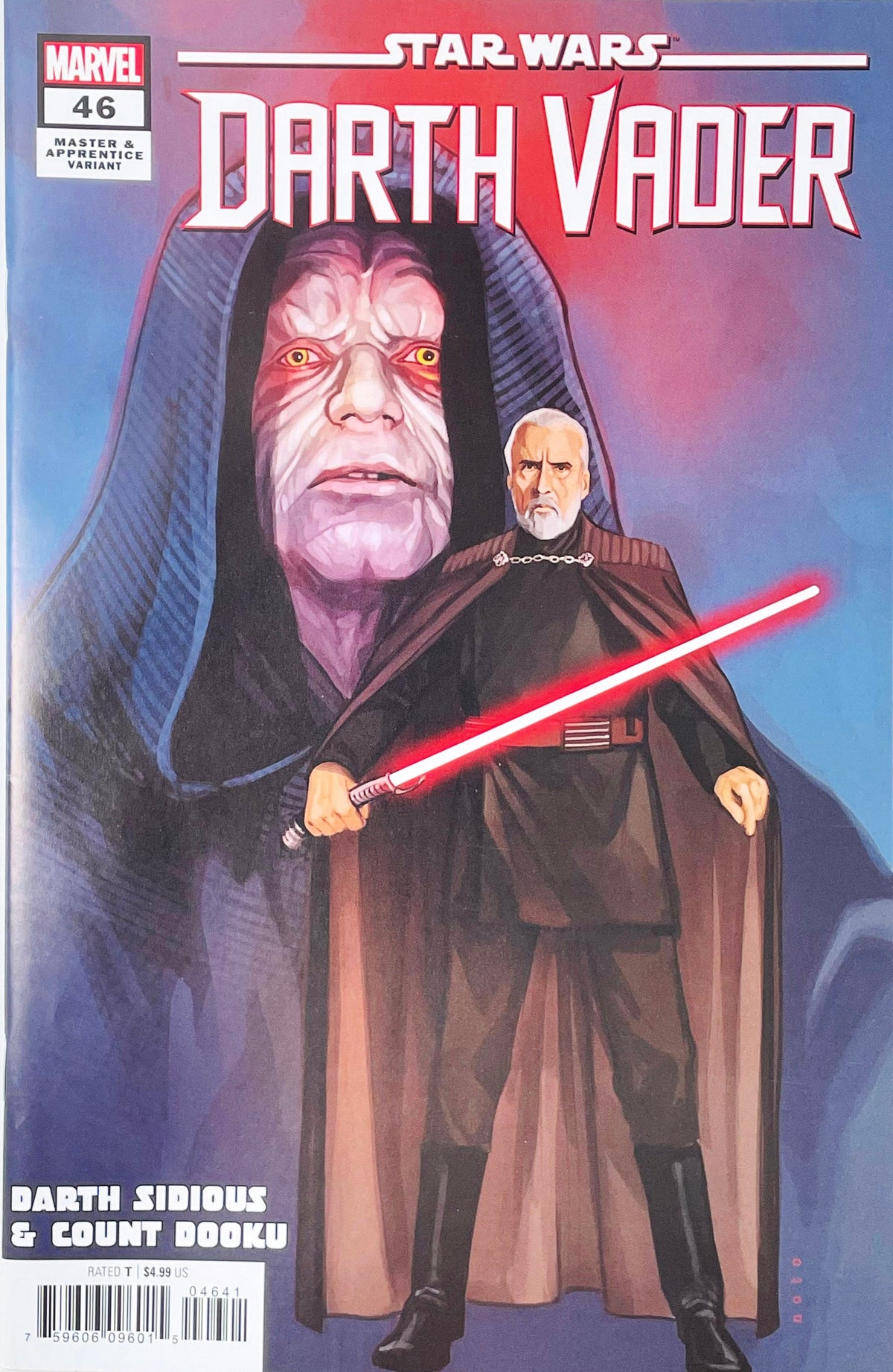 Star Wars Darth Vader #46 2024 Marvel Comics Phil Noto Darth Sidious and Count Dooku Master and Apprentice Variant Cover featuring Darth Sidious and Count Dooku with a red lightsaber