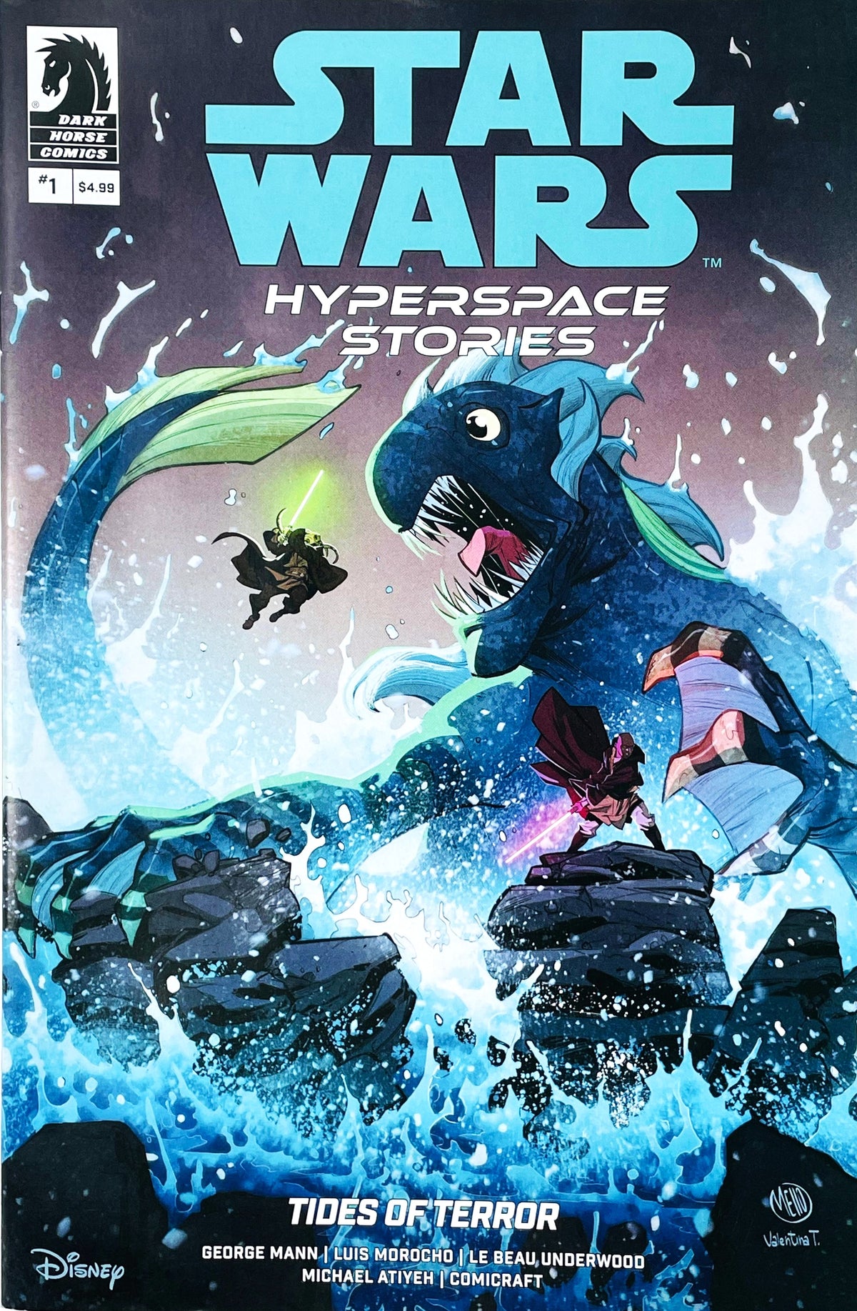 Star Wars Hyperspace Stories Tides of Terror #1 2025 Dark Horse Comics featuring Kit Fisto and other Jedi battling a giant underwater creature in a dramatic ocean scene
