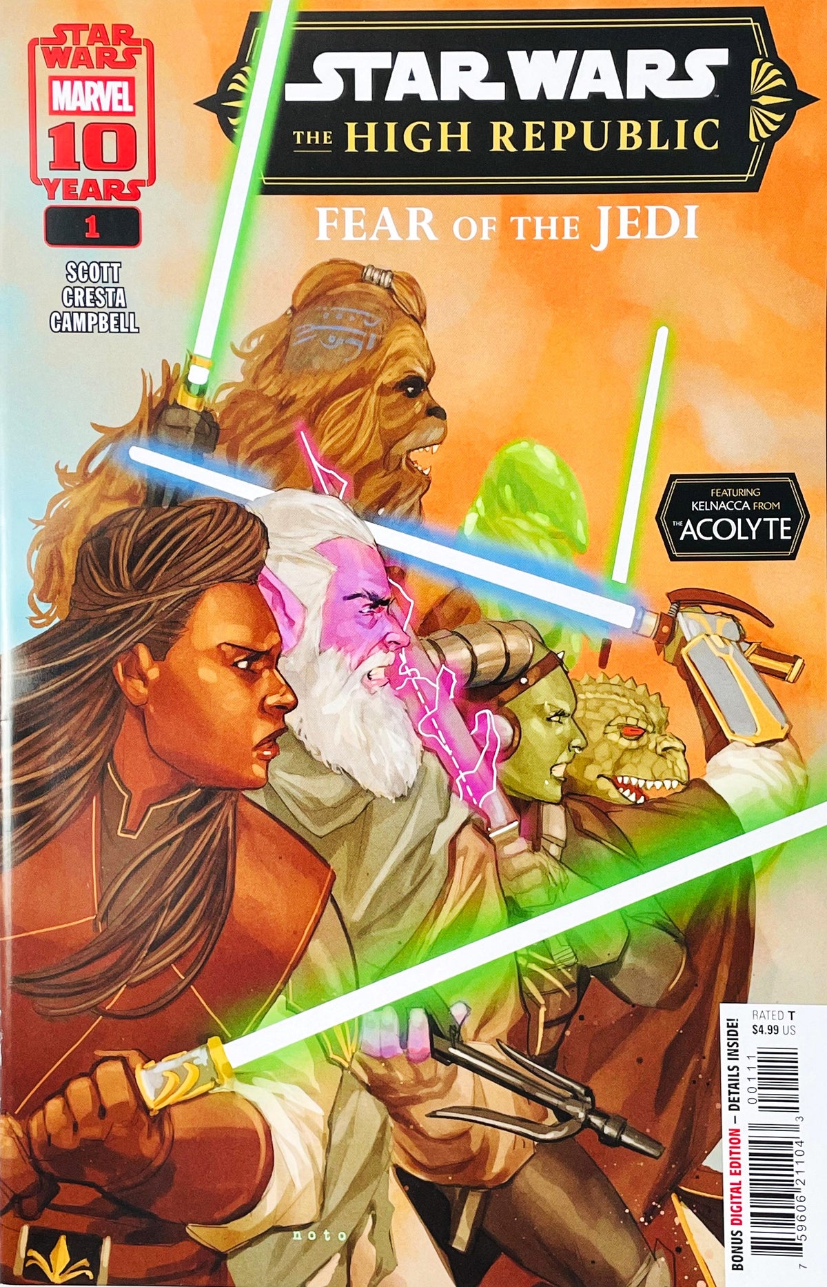 Star Wars The High Republic Fear of the Jedi #1 2025 Marvel Comics Phil Noto cover featuring multiple Jedi with glowing lightsabers