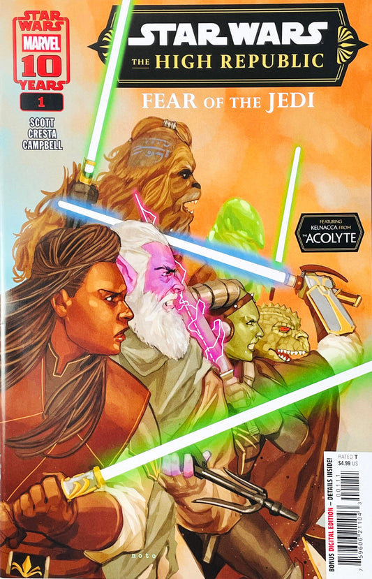 Star Wars The High Republic Fear of the Jedi #1 2025 Marvel Comics Phil Noto cover featuring multiple Jedi with glowing lightsabers