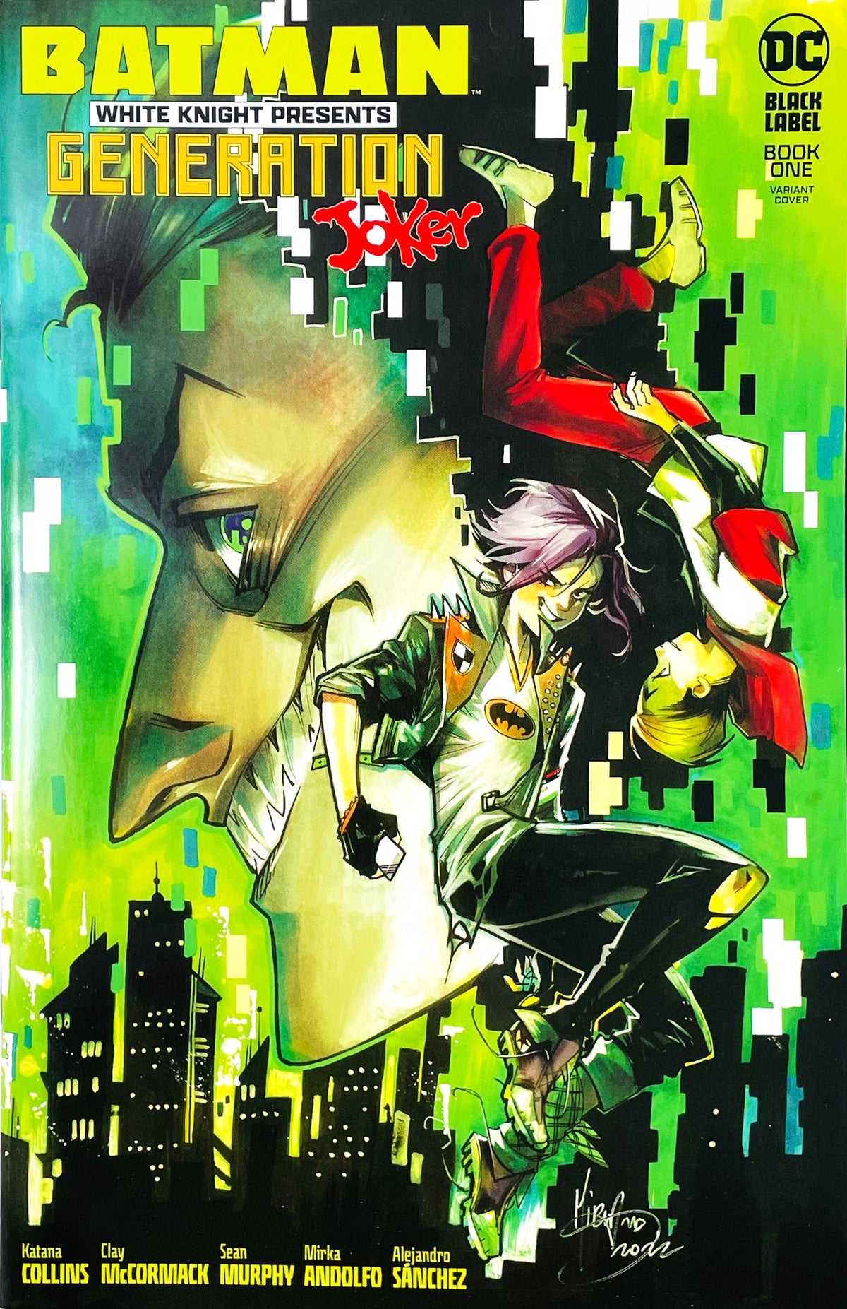 Batman White Knight Presents Generation Joker #1 2023 DC Black Label Mirka Andolfo Variant Cover featuring Joker and a young character in a vivid green and black comic artwork