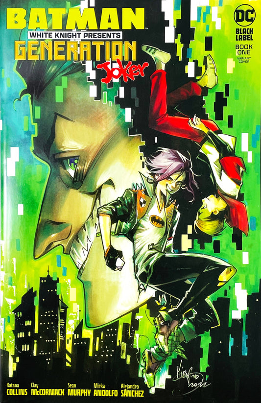 Batman White Knight Presents Generation Joker #1 2023 DC Black Label Mirka Andolfo Variant Cover featuring Joker and a young character in a vivid green and black comic artwork