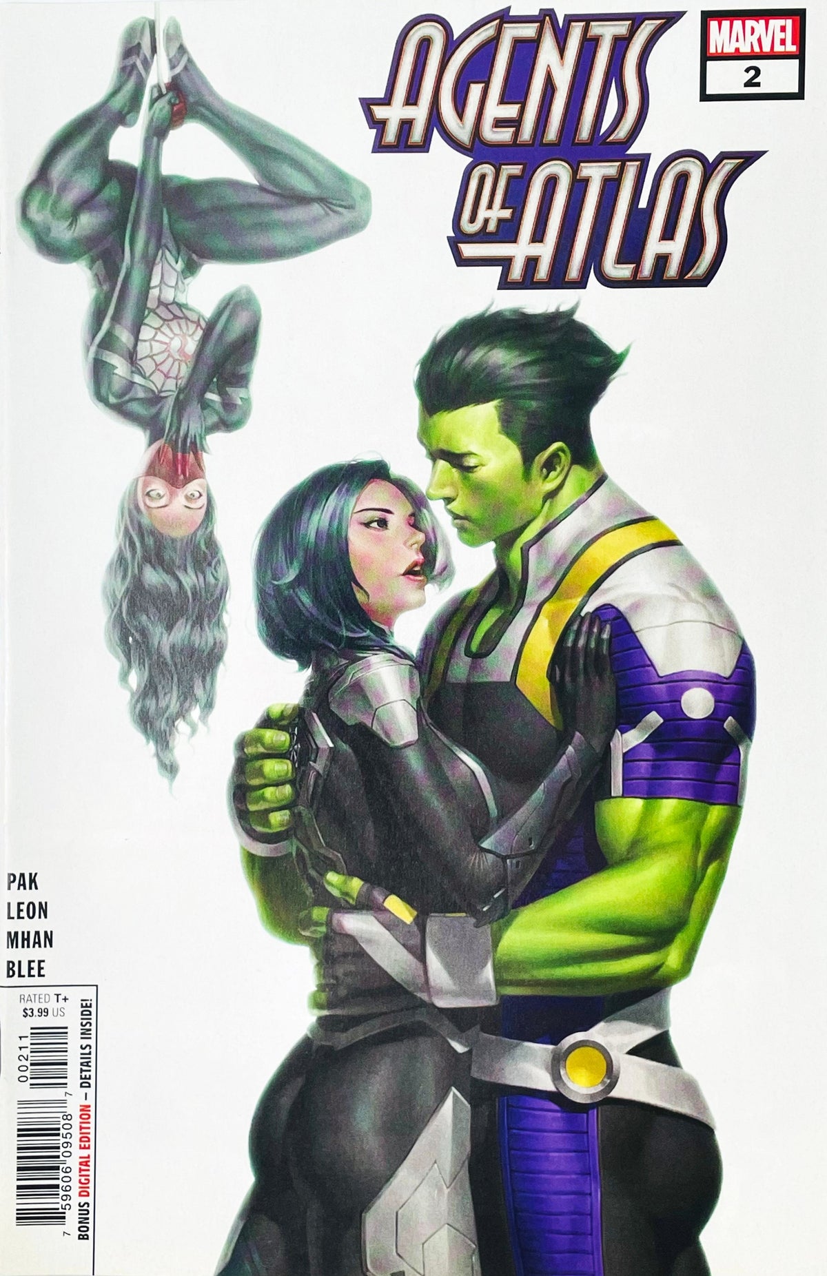 Agents of Atlas #2 2019 Marvel Comics Sabine Rich 1:25 variant cover featuring Brawn Amadeus Cho, Luna Snow and Silk in a striking relationship-themed comic artwork