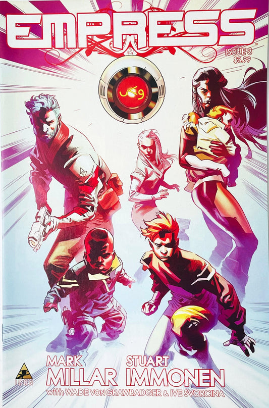 Empress issue 3 comic book published by Icon Marvel Comics featuring Stuart Immonen cover art of Empress Emporia and Captain Dane fleeing with her children.