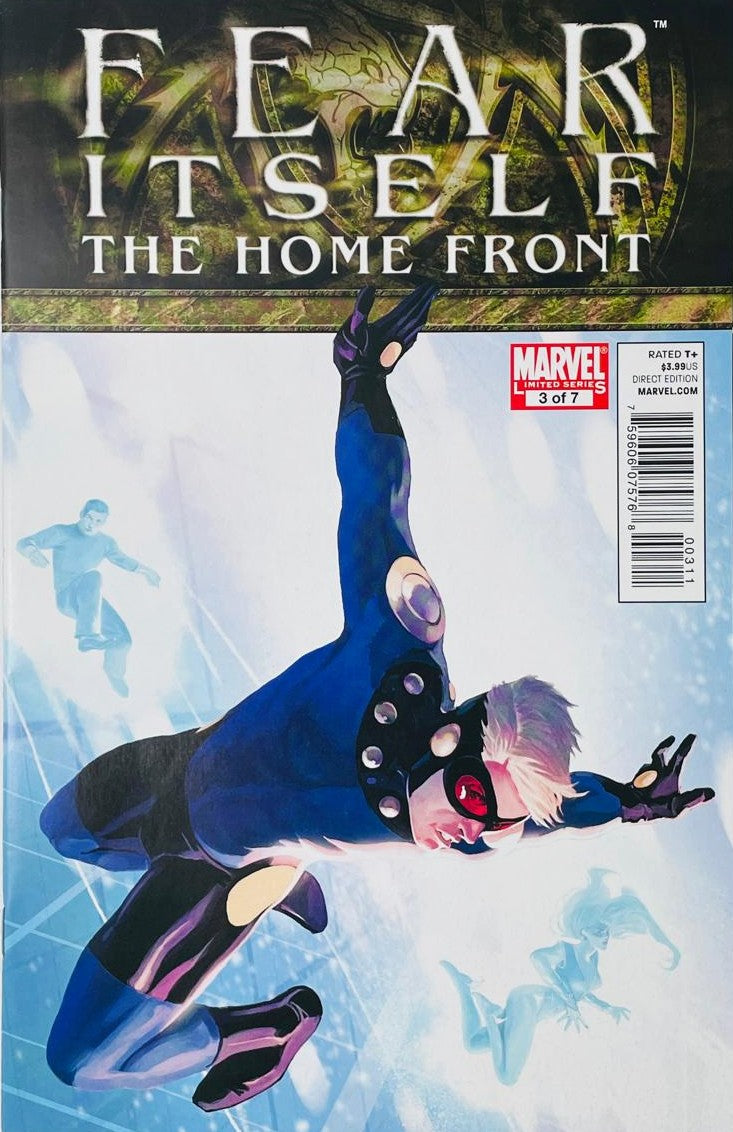Fear Itself The Home Front issue 3 comic book published by Marvel Comics featuring Marko Djurdjevic cover art of Speedball falling mid-air with ghostly figures.