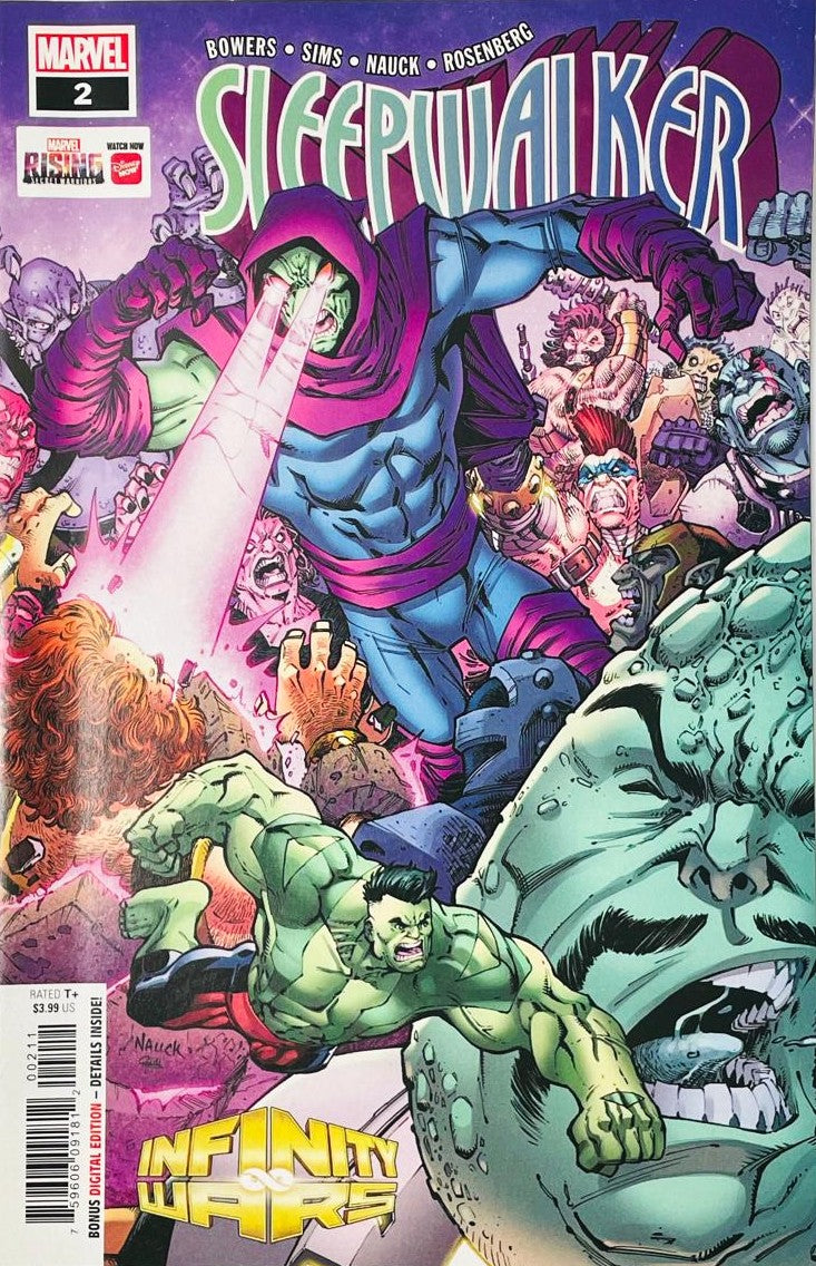 Sleepwalker issue 2 comic book published by Marvel Comics featuring Todd Nauck cover art of Sleepwalker firing eye blasts surrounded by warped characters.