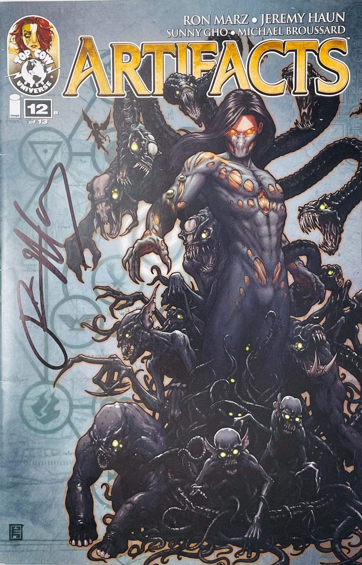 Artifacts issue 12 Cover B signed comic book published by Top Cow Image Comics featuring Jackie Estacado as The Darkness with darklings and black signature.