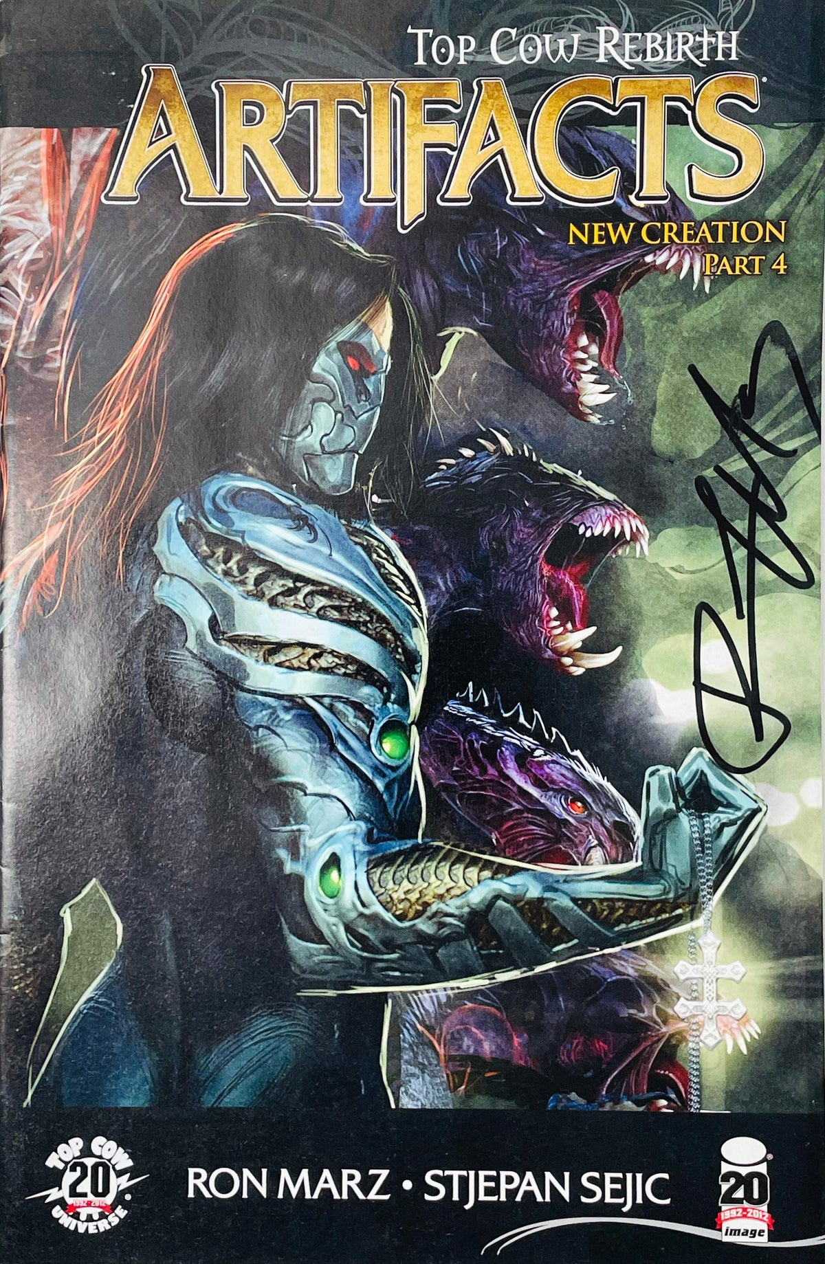 Artifacts issue 17 signed comic book published by Top Cow Image Comics featuring Jackie Estacado as The Darkness painted cover art by Stjepan Sejic with black signature.