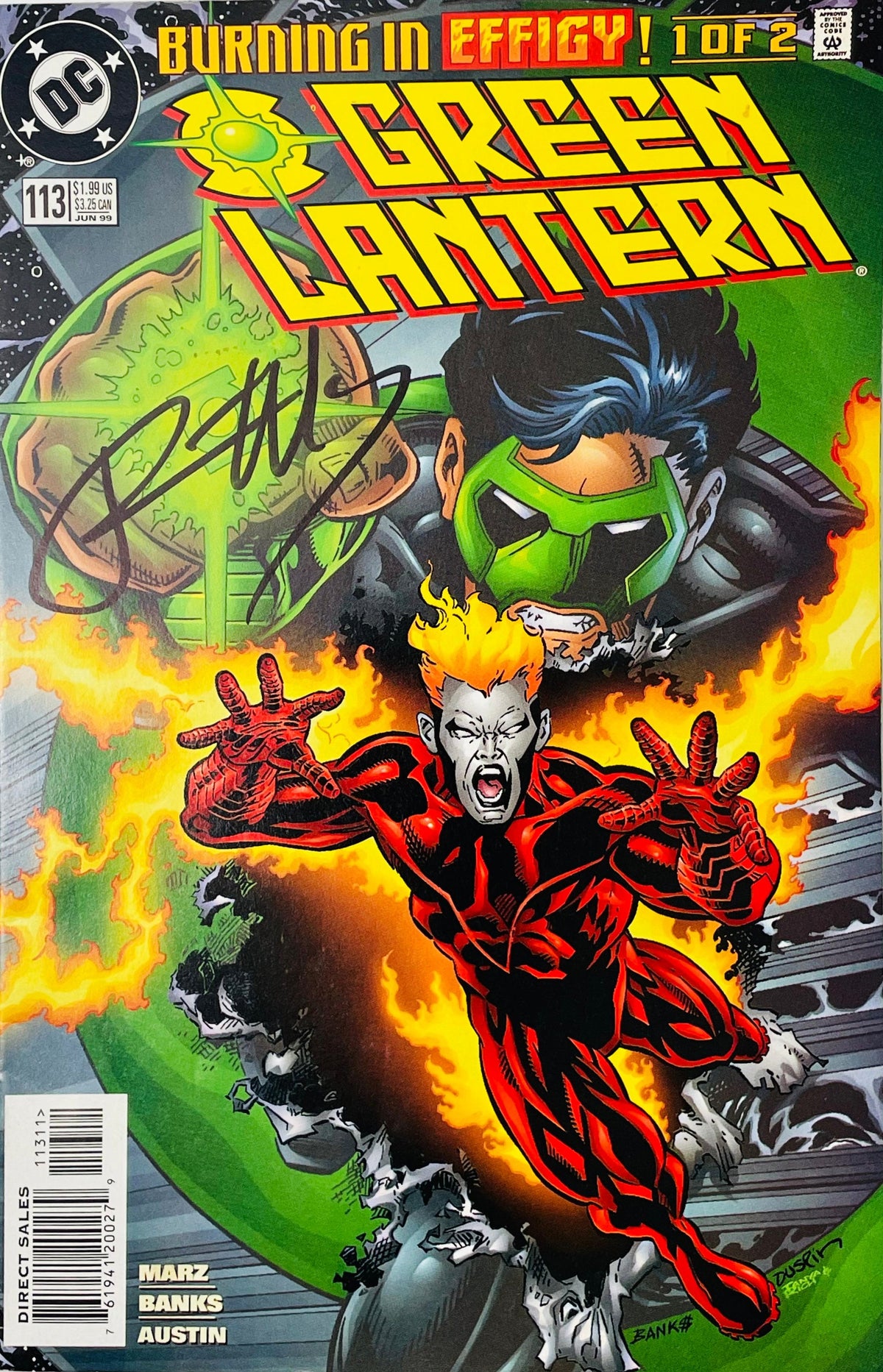 Green Lantern issue 113 signed comic book published by DC Comics featuring Effigy and Kyle Rayner cover art by Darryl Banks signed in black marker.