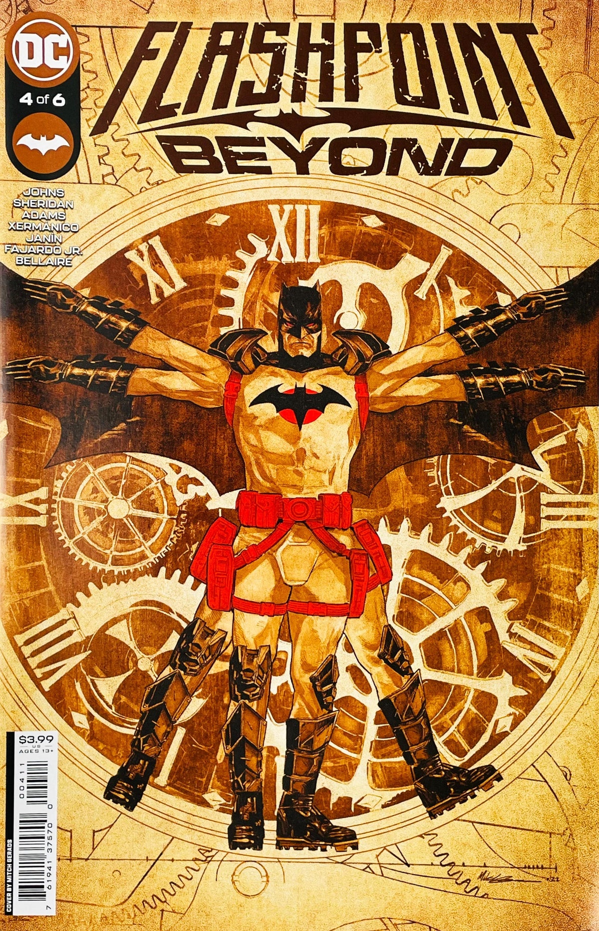 Flashpoint Beyond issue 4 comic book published by DC Comics featuring Thomas Wayne Batman in Vitruvian Man pose cover art by Mitch Gerads.