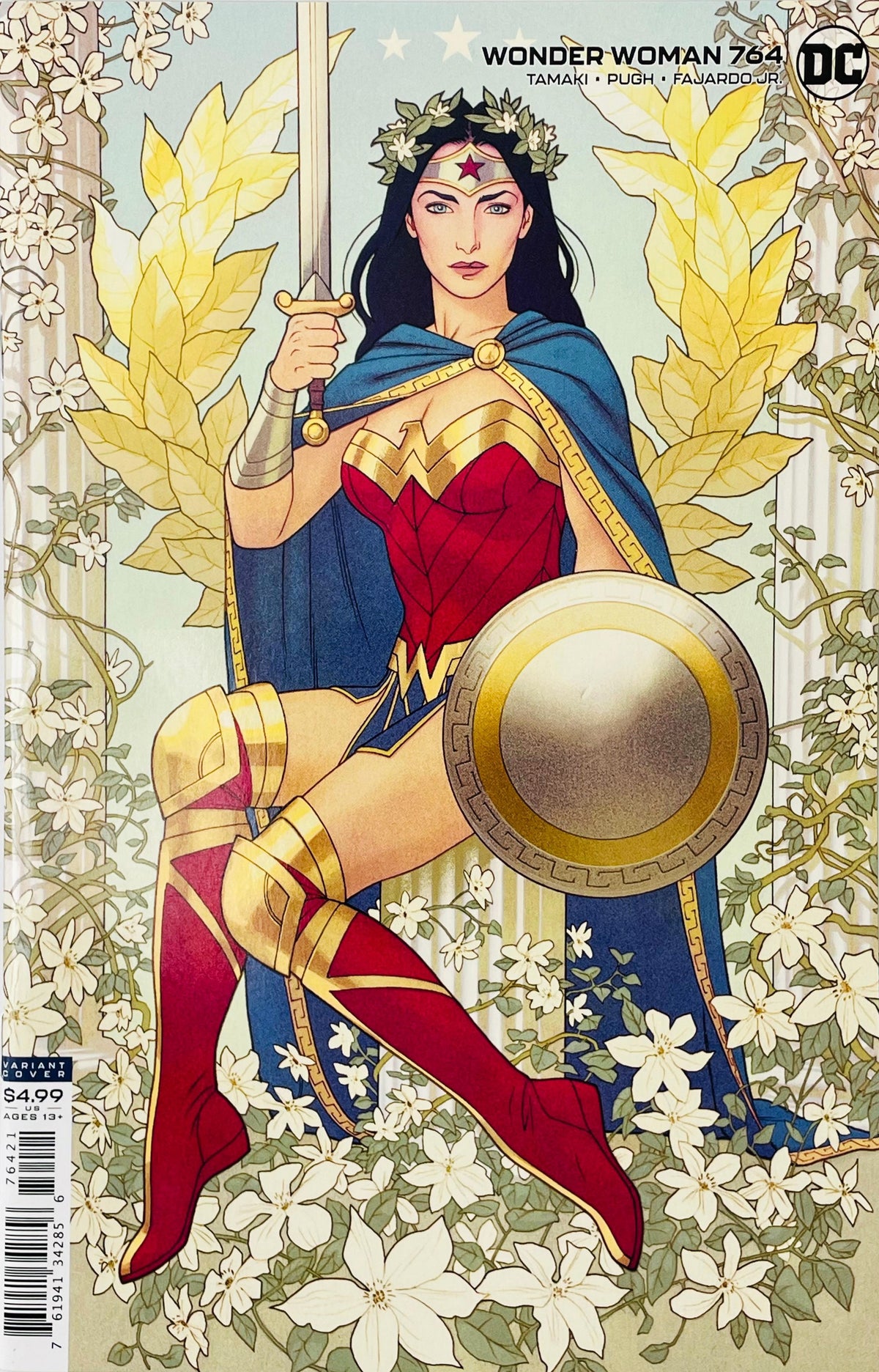 Wonder Woman issue 764 cardstock variant cover comic book published by DC Comics featuring Diana Prince seated in Art Nouveau style cover art by Joshua Middleton.