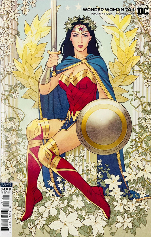 Wonder Woman issue 764 cardstock variant cover comic book published by DC Comics featuring Diana Prince seated in Art Nouveau style cover art by Joshua Middleton.