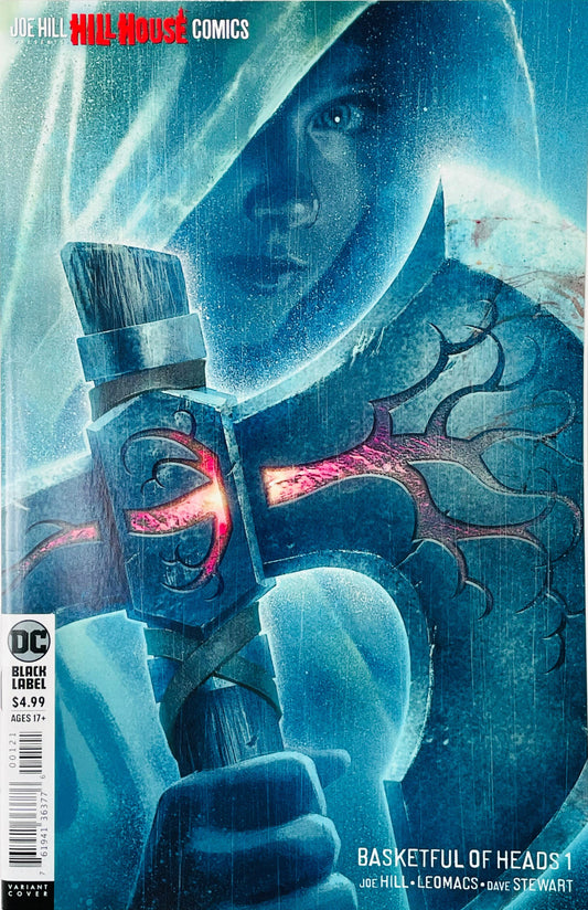 Basketful of Heads issue 1 card stock variant comic book published by DC Black Label featuring June Branch holding a magical rune axe cover art by Reiko Murakami.