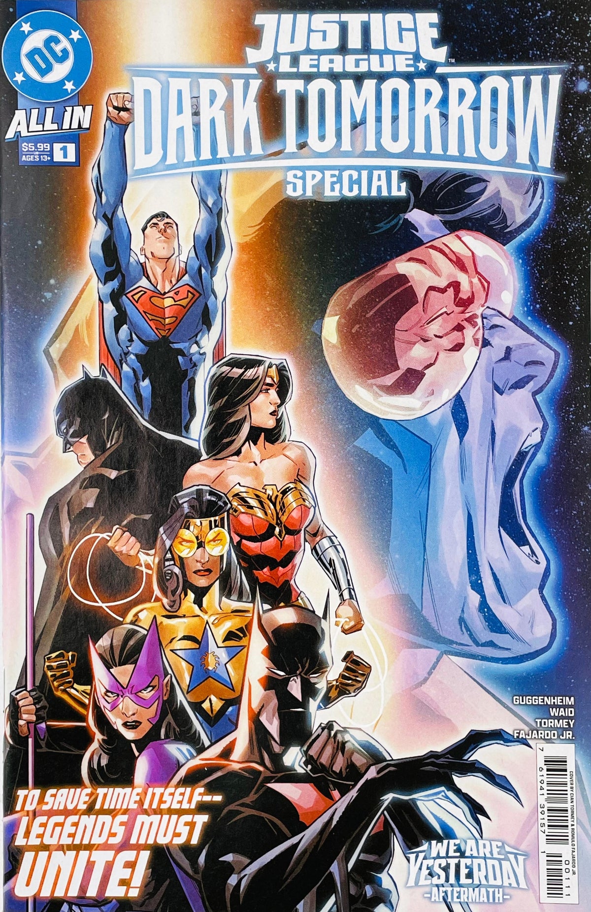 DC All In Justice League Dark Tomorrow Special issue 1 comic book published by DC Comics featuring Superman Wonder Woman Batman and Batman Beyond cover art by Cian Tormey.