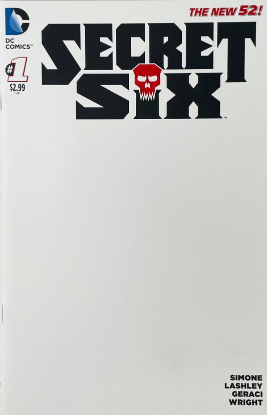 Official blank sketch variant cover of Secret Six 1 featuring the red skull Secret Six logo and New 52 trade dress on a white background for DC Comics.