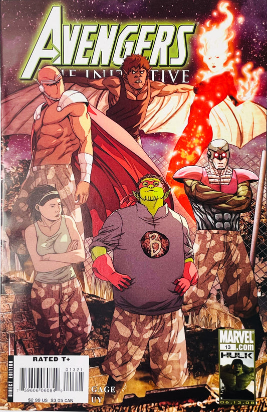 Butterball and Camp Hammond recruits lined up in military camo pants on the cover of Avengers The Initiative 13 by Steve Uy.