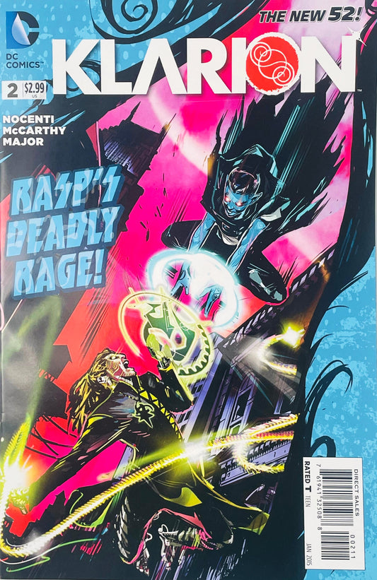 Klarion the Witch Boy unleashing blue magic energy at Rasp on the Trevor McCarthy cover of Klarion issue 2.